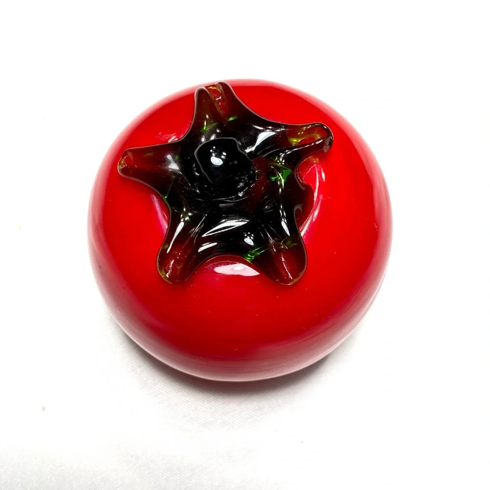 Murano Style Red Tomato Hand Blown Decorative Art Glass Fruit Paperweight 3.5” H